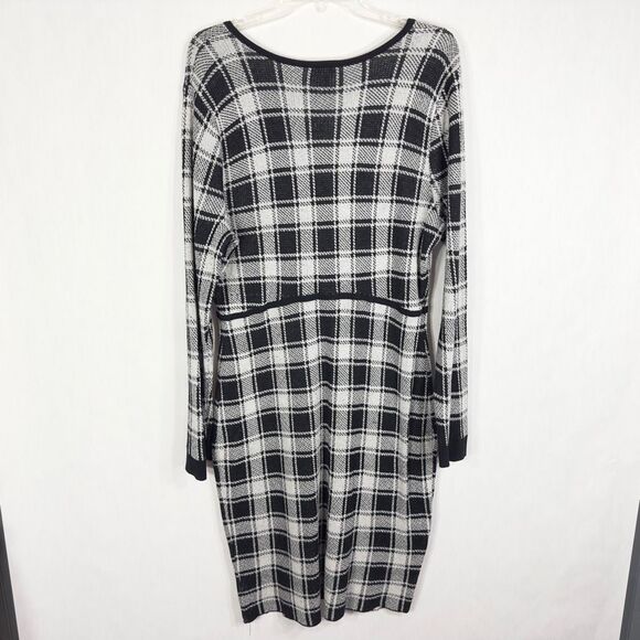 Torrid Plus Size 2X Dress Plaid Bodycon Sweater Dress Black White Knee‎ 969 - Picture 6 of 16